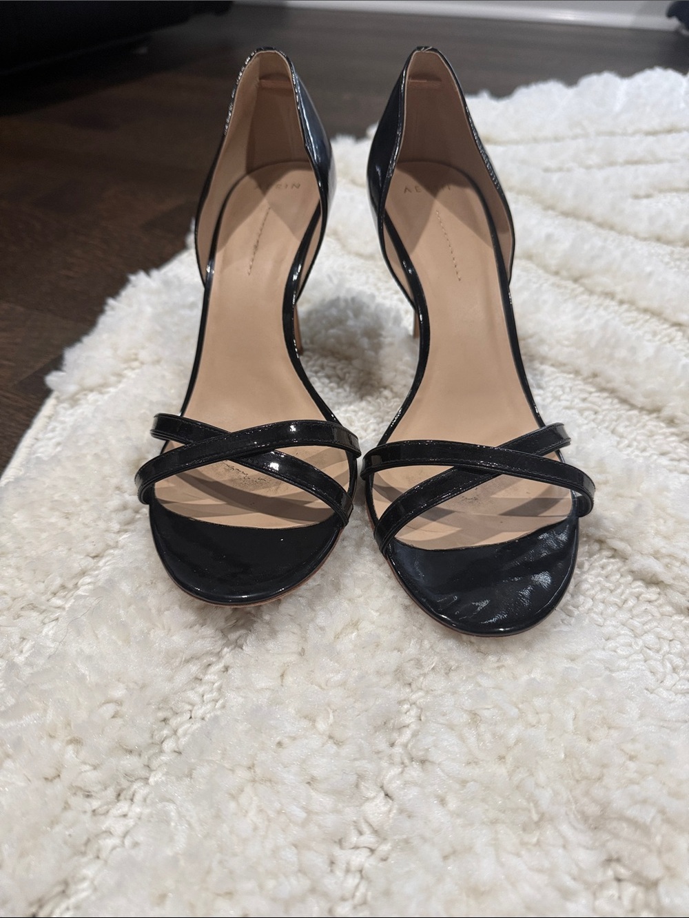 Aerin Black Patent Leather Strappy Open-Toe Heels